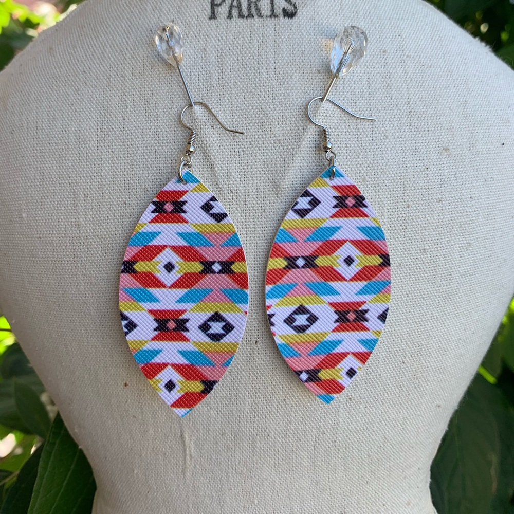 Tribal Boho Faux Leather Earrings